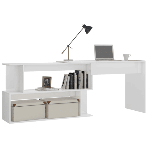 Secretária de canto - Mesa de computador derivados de madeira branco brilhante