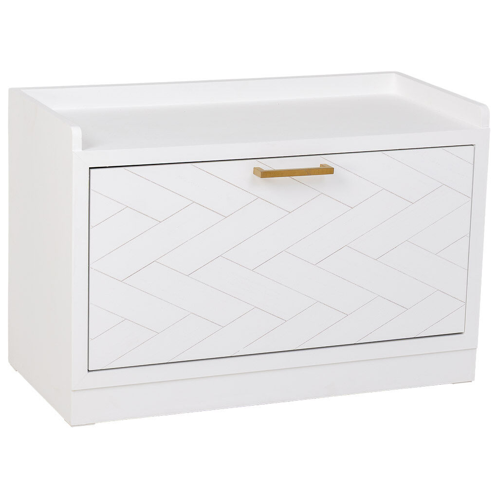 Banqueta zapatero de madera y metal blanco 80x38x53