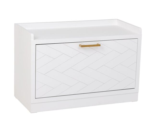 Banqueta zapatero de madera y metal blanco 80x38x53