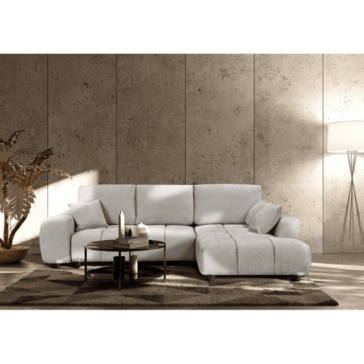 Sofá de canto direito convertível em tecido chenille «Verneuil» - 265 x 168 x 96 cm - Bege Sofá de canto direito convertível em tecido chenille «Verneuil» - 265 x 168 x 96 cm - Bege