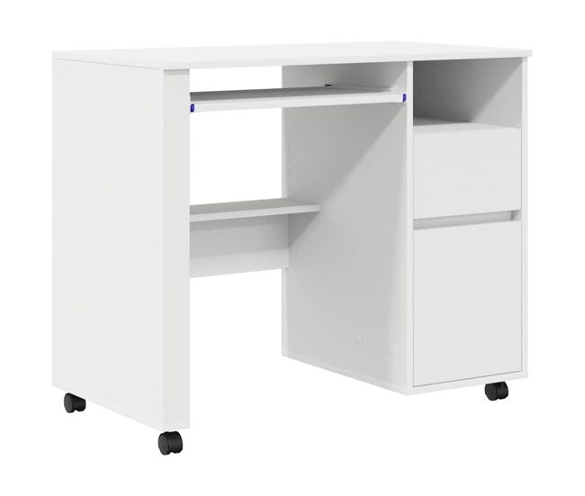 Escritorio - mesa de ordenador con ruedas con cajón blanco 91 x 50 x 77 cm