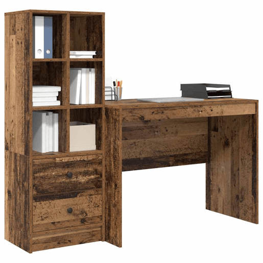Secretária Escrivaninha de computador - com Armazenamento 2 pcs Madeira Antiga 100 x 50 x 76 cm Secretária Escrivaninha de computador - com Armazenamento 2 pcs Madeira Antiga 100 x 50 x 76 cm