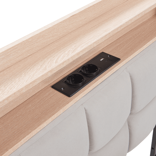 Sofá-cama infantil 90x200 - 2 gavetas, luz LED noturna, portas USB e Tipo C - Bege