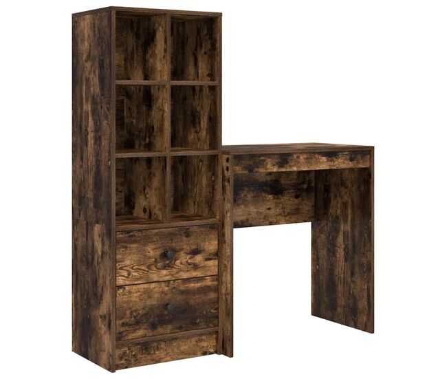 Escritorio - mesa de ordenador con almacenamiento con cajón 2 pcs roble ahumado