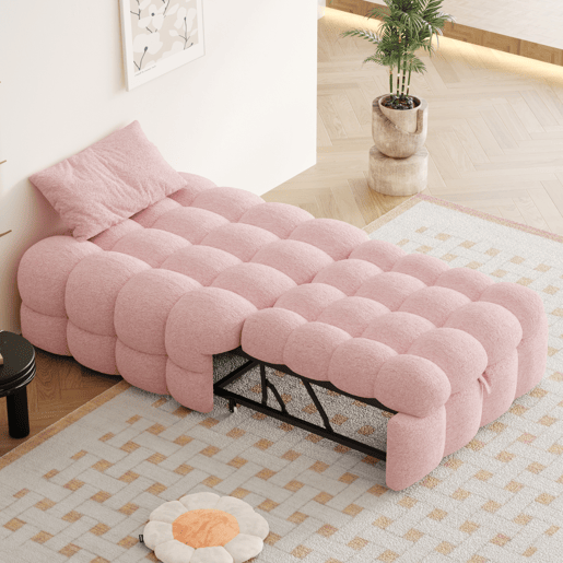 Sofá-cama 90x200 cm - 2 em 1, Puff, Cama individual, Tecido Teddy - Rosa