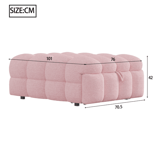 Sofá-cama 90x200 cm - 2 em 1, Puff, Cama individual, Tecido Teddy - Rosa