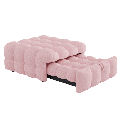 Sofá-cama 90x200 cm - 2 em 1, Puff, Cama individual, Tecido Teddy - Rosa