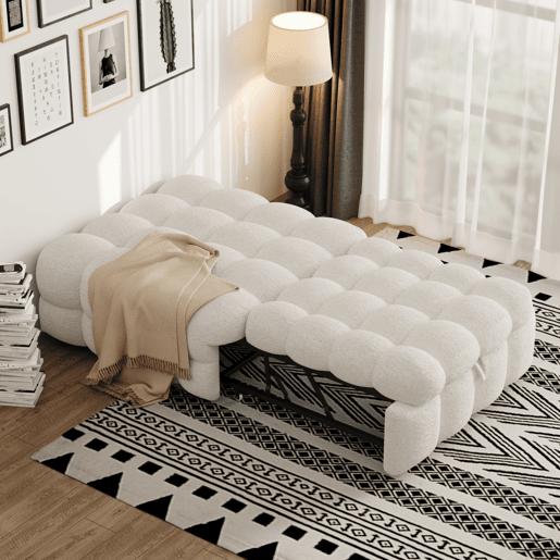 Sofá-cama 90x200 cm - 2 em 1, com apoio para os pés, sofá extensível, cama individual, tecido de veludo - Bege