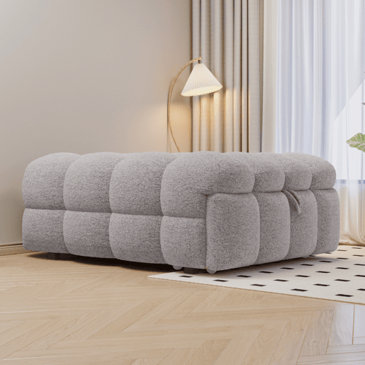 Sofá-cama 90x200 cm - 2 em 1, Puff, Sofá extensível, Cama individual, Cama tipo Puffy, Tecido Teddy - Cinza