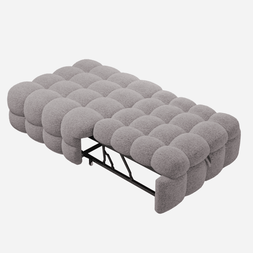 Sofá-cama 90x200 cm - 2 em 1, Puff, Sofá extensível, Cama individual, Cama tipo Puffy, Tecido Teddy - Cinza