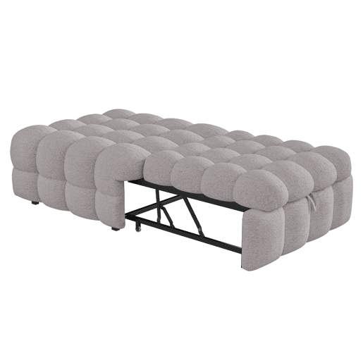 Sofá-cama 90x200 cm - 2 em 1, Puff, Sofá extensível, Cama individual, Cama tipo Puffy, Tecido Teddy - Cinza