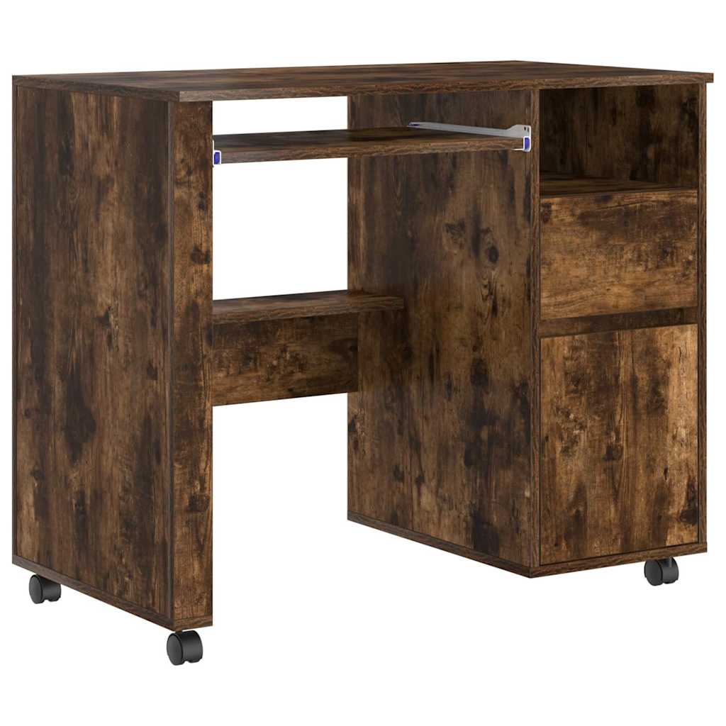 Escritorio - mesa de ordenador con ruedas con cajón roble ahumado 91 x 50 x 77 cm