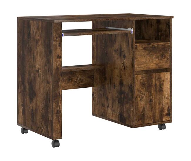 Escritorio - mesa de ordenador con ruedas con cajón roble ahumado 91 x 50 x 77 cm
