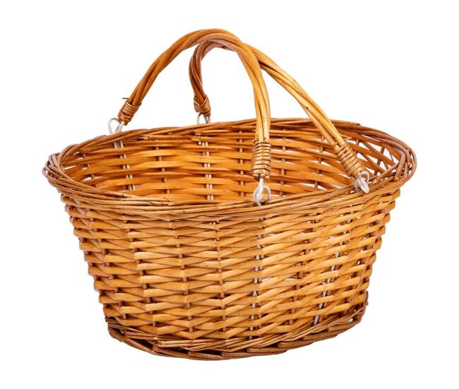 Cesta de mimbre asa abatible marrón 35x28x30h cm