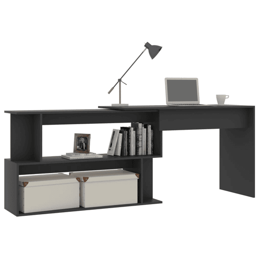 Secretária de canto - Mesa de computador 200x50x76 cm contraplacado cinzento