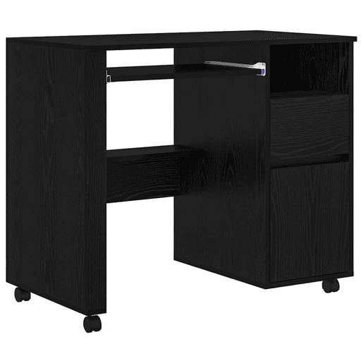 Secretária Escrivaninha de computador - com Rodas com gaveta Carvalho Preto 91 x 50 x 77 cm