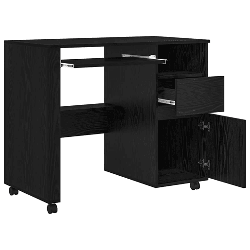 Secretária Escrivaninha de computador - com Rodas com gaveta Carvalho Preto 91 x 50 x 77 cm