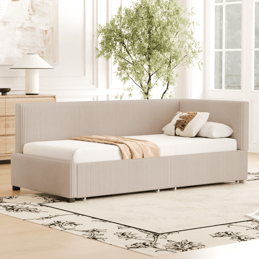 Sofá-cama 90x200 - Multifuncional com 2 gavetas de arrumação e estrado - Bege