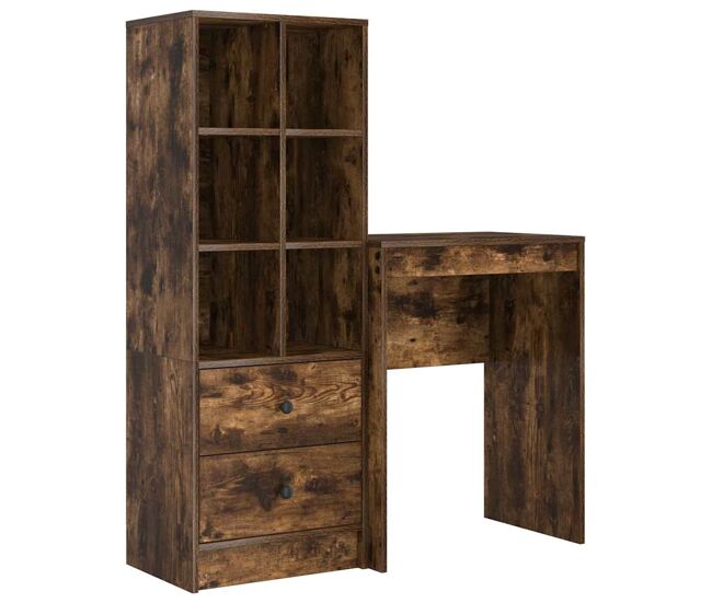 Escritorio - mesa de ordenador con almacenamiento con cajón 2 pcs roble ahumado