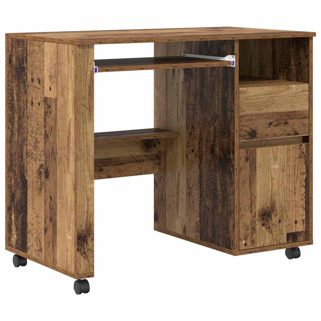 Escritorio - mesa de ordenador con ruedas con cajón madera vieja 91 x 50 x 77 cm