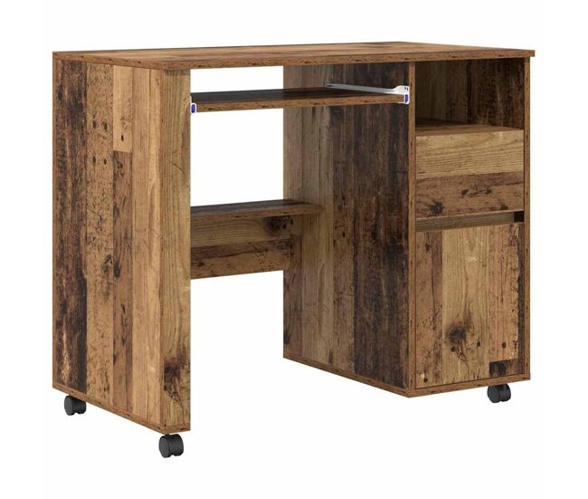 Escritorio - mesa de ordenador con ruedas con cajón madera vieja 91 x 50 x 77 cm