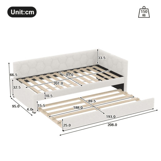 Cama tipo sofá-cama 90x200 - sofá-cama multifuncional, luz, USB, colchão não incluído - branco