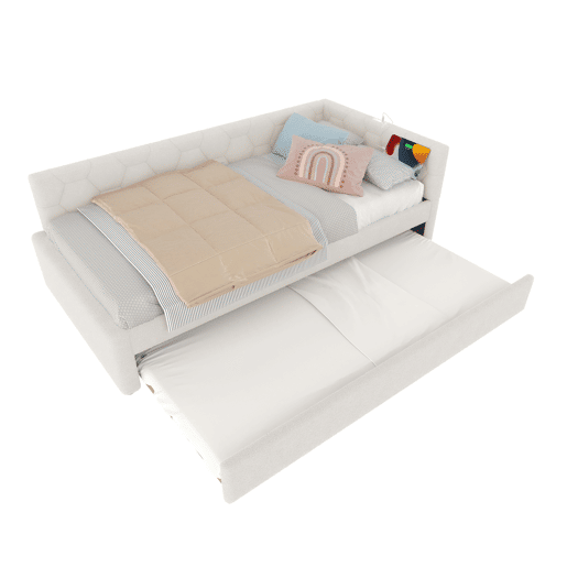 Cama tipo sofá-cama 90x200 - sofá-cama multifuncional, luz, USB, colchão não incluído - branco