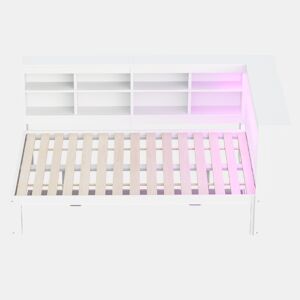 Sofá-cama 140 x 200 cm - com gavetas grandes, USB, LED, prateleiras e compartimentos, muito espaço de arrumação - Branco