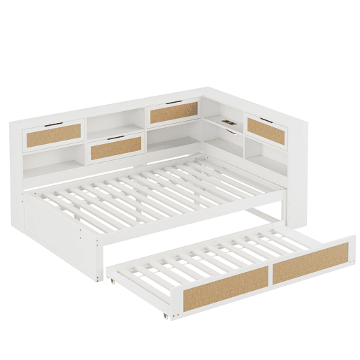 Sofá-cama de madeira 140*200 - com cama extensível, cama individual, com arrumação e porta de carregamento - Branco