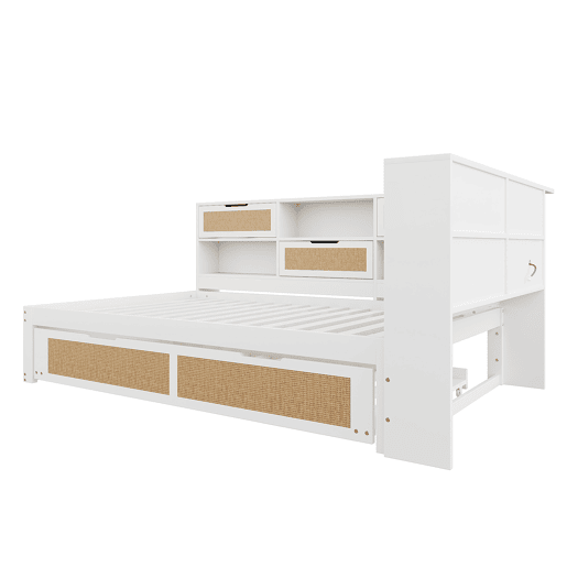 Sofá-cama de madeira 140*200 - com cama extensível, cama individual, com arrumação e porta de carregamento - Branco
