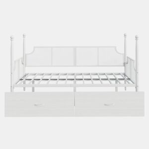 Sofá-cama 90x200 - Encosto em malha, braços estilo vintage, estrutura metálica com compartimentos - Branco