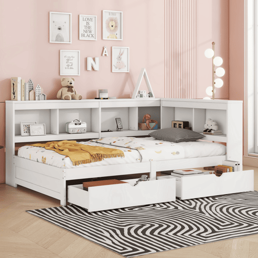 Cama de dia 90x200cm - Sofá-cama, com duas gavetas, tomada e 2 portas USB, com estrado (sem colchão) - Branco