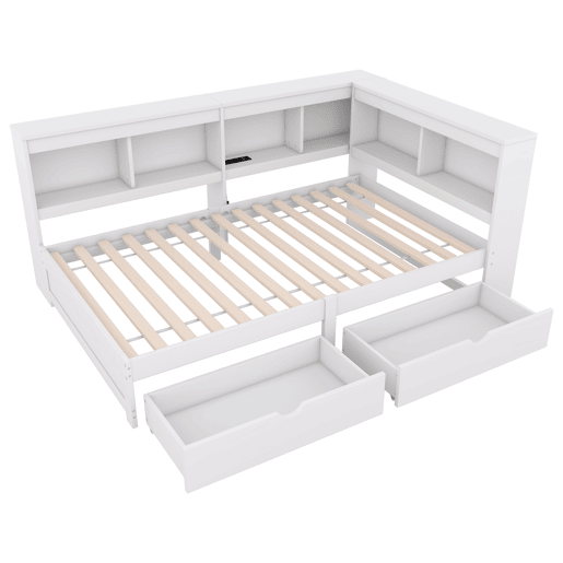 Cama de dia 90x200cm - Sofá-cama, com duas gavetas, tomada e 2 portas USB, com estrado (sem colchão) - Branco