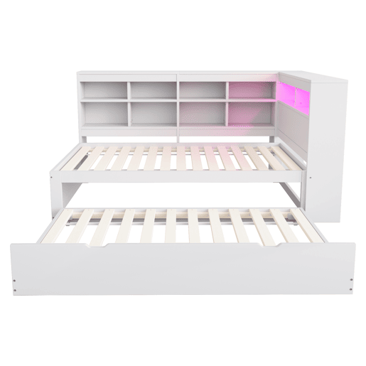 Sofá-cama 90*200 cm - Com cama extensível, tomada USB e luz LED, com prateleiras e compartimentos, grande capacidade de arrumação - Branco