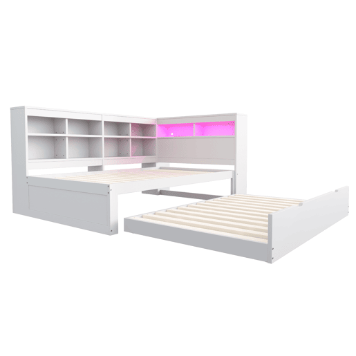 Sofá-cama 90*200 cm - Com cama extensível, tomada USB e luz LED, com prateleiras e compartimentos, grande capacidade de arrumação - Branco