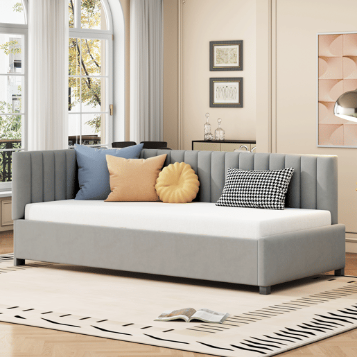 Sofá-cama 90x200 - Multifuncional com estrado, tecido de veludo suave para a pele - Cinza