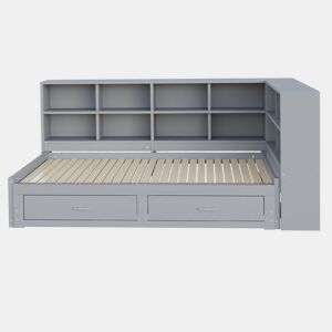 Sofá-cama extensível 90180*190 cm - Com arrumação, tomada multifuncional, gavetas e estrado - Cinza