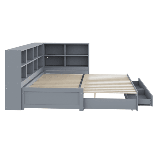 Sofá-cama extensível 90180*190 cm - Com arrumação, tomada multifuncional, gavetas e estrado - Cinza