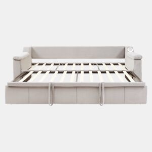 Sofá-cama 90180x190 cm - Apoios de braços largos e grossos, Com sistema de som Bluetooth inteligente, Com porta USB, Com compartimentos de arrumação, Com estrado, Tecido de veludo - Bege