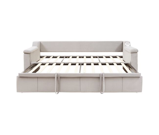 Sofá cama 90/180x190 cm - reposabrazos anchos y gruesos, con sistema de sonido bluetooth inteligente, con puerto usb, con compartimentos de