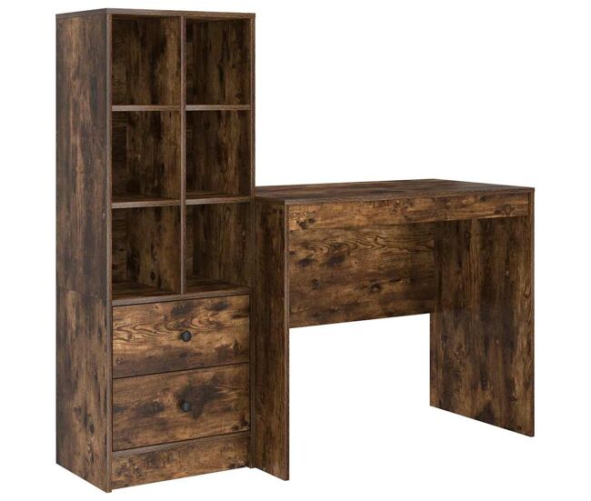 Escritorio - mesa de ordenador con almacenamiento con cajón 2 pcs roble ahumado