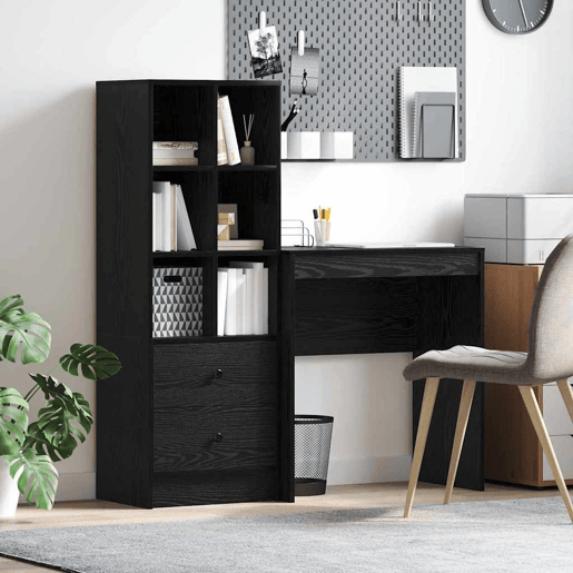 Secretária Escrivaninha de computador - com Armazenamento 2 pcs Carvalho preto 90 x 50 x 76 cm Secretária Escrivaninha de computador - com Armazenamento 2 pcs Carvalho preto 90 x 50 x 76 cm