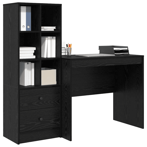 Secretária Escrivaninha de computador - com Armazenamento 2 pcs Carvalho preto 90 x 50 x 76 cm Secretária Escrivaninha de computador - com Armazenamento 2 pcs Carvalho preto 90 x 50 x 76 cm