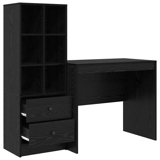 Secretária Escrivaninha de computador - com Armazenamento 2 pcs Carvalho preto 90 x 50 x 76 cm Secretária Escrivaninha de computador - com Armazenamento 2 pcs Carvalho preto 90 x 50 x 76 cm