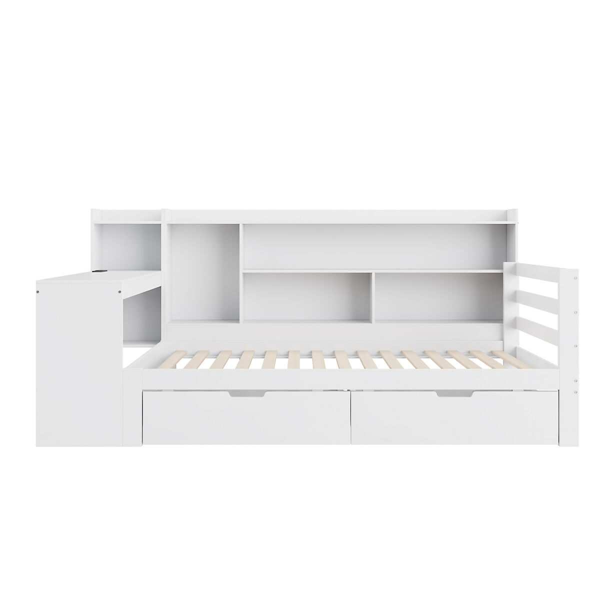 sofa cama 90200 cm - con escritorio estanteria compartimentos y enchufe - blanco