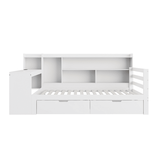 Sofá-cama 90 x 200 cm - Com secretária, estante, compartimentos e tomada - Branco