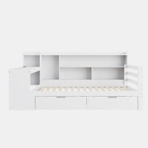 Sofá-cama 90 x 200 cm - Com secretária, estante, compartimentos e tomada - Branco