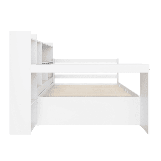 Sofá-cama 90 x 200 cm - Com secretária, estante, compartimentos e tomada - Branco