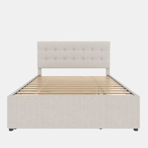 Cama estofada 140x200cm - Cama de casal, com três gavetas, cama extensível, cabeceira ajustável, sem colchão - Bege
