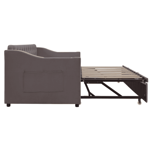 Sofá-cama 90180*190 cm - Braço mais largo e espesso com porta USB, armazenamento integrado nos braços, com bolsos, com estrado - Cinza escuro